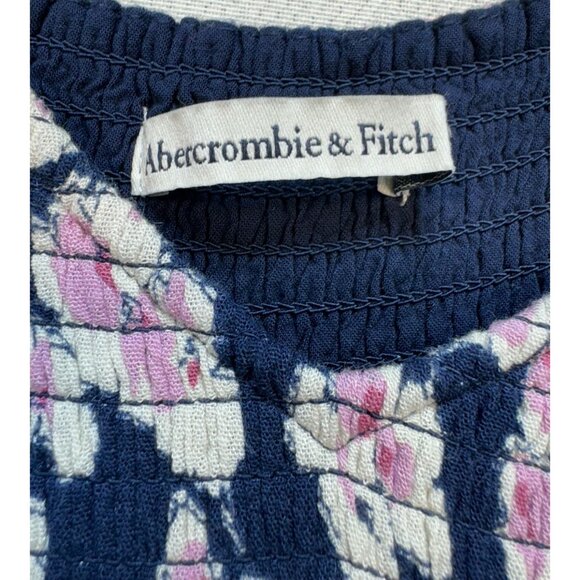 Abercrombie & Fitch Womens Floral Flowy Dress S Navy Pink White Elastic Waist Sm - Picture 2 of 16